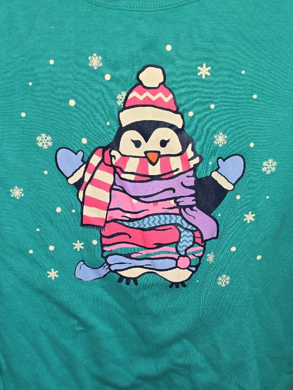 Lands' End Teal Penguin Pajama Set with Pink & Purple Accents